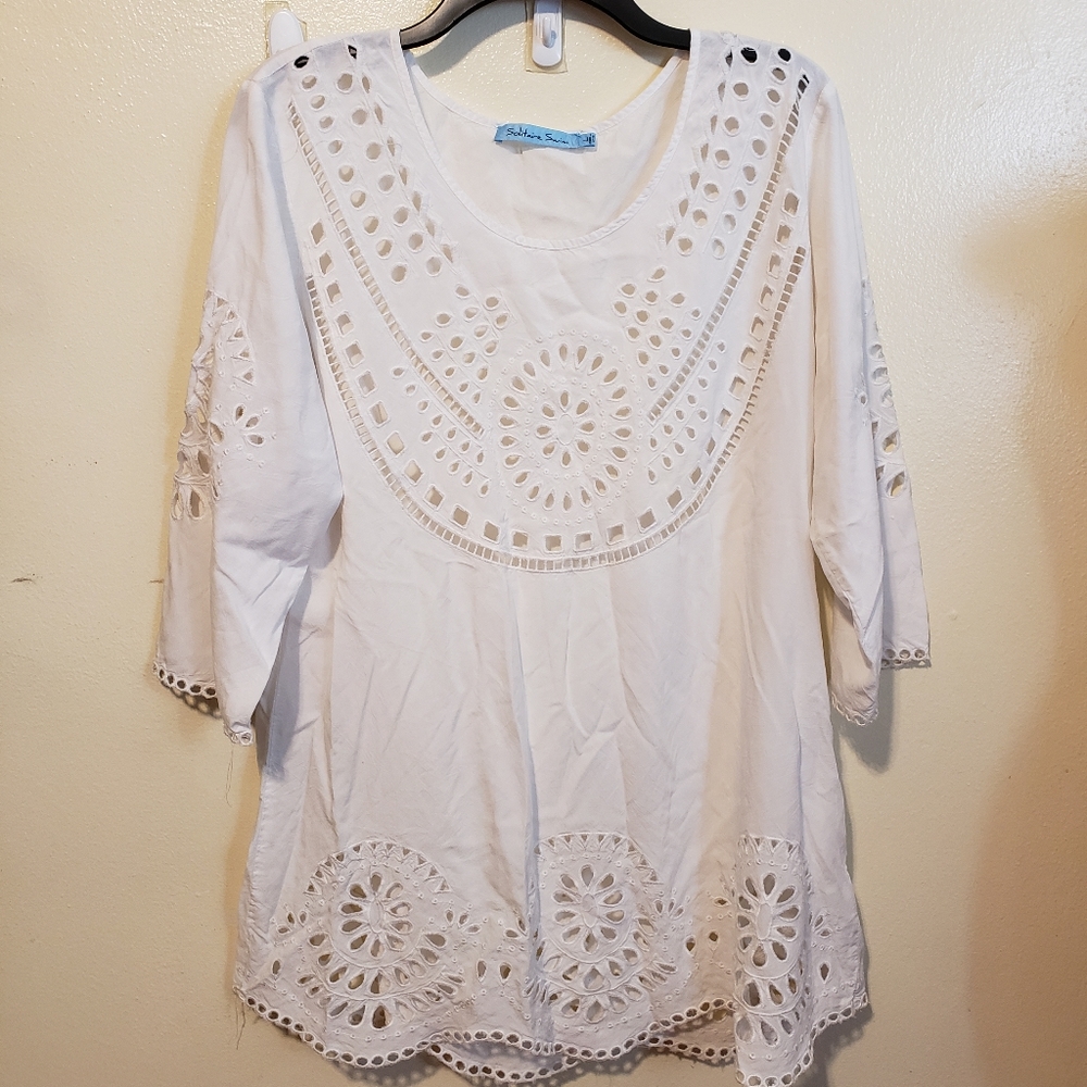 White eyelet Solitaire Swim rayon fabric cover up